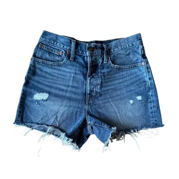 Madewell 25 The Dadjean Short Castlewood Wash Blue Denim Distressed Button Fly - Picture 2 of 13
